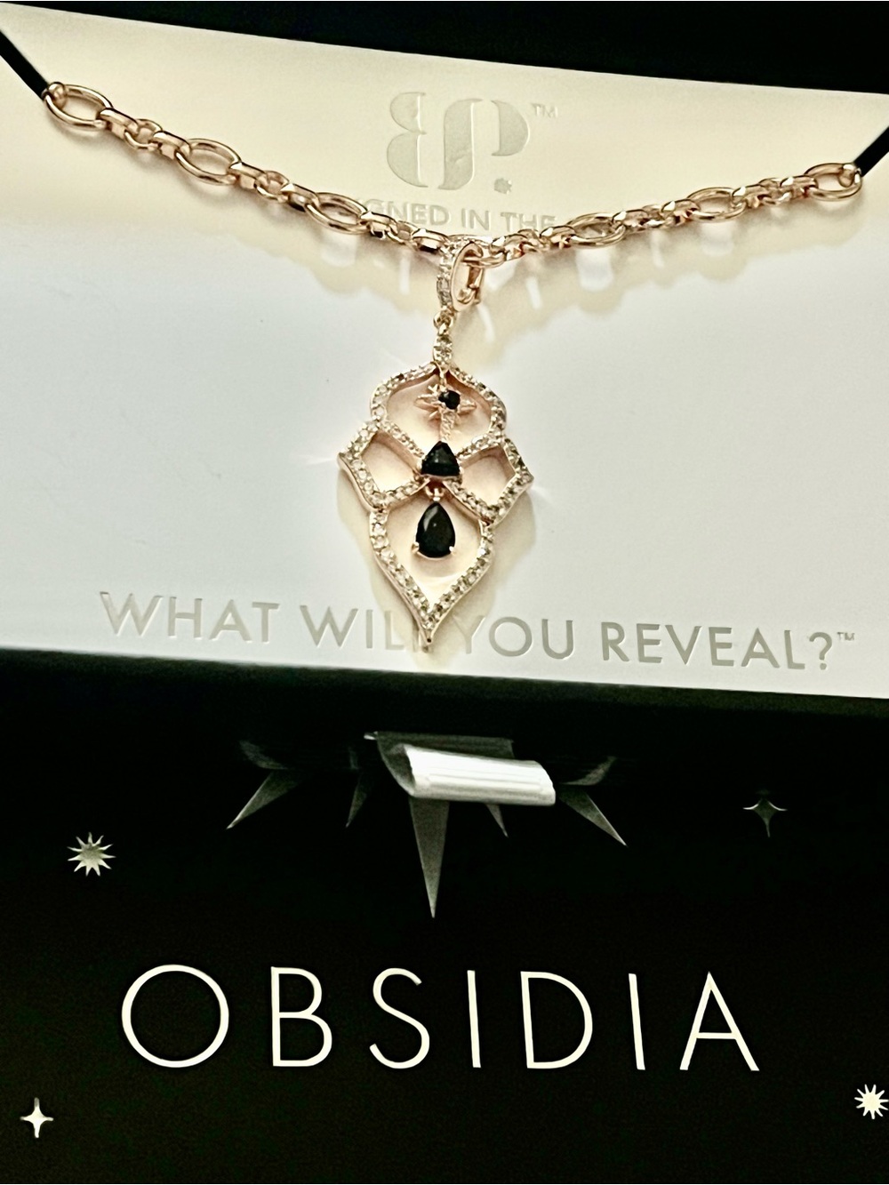 BP Obsidia Rose Gold Necklace with Black Obsidian Stone Pendant